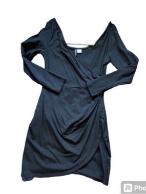 H&M Black Long Sleeve Faux Wrap Mini Dress size 8